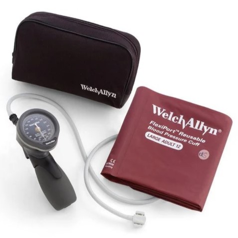Kit, DS66 Trigger Aneroid Sphygmomanometer, Shock Resistant, Jewel Movement, Laser Engraved Dial, Zipper Case, Size 12 Large Adult Cuff, FlexiPort, Reusable, 1-Tube Cuffs (1/KT) by Hillrom/Welch Allyn  ID 5098-28